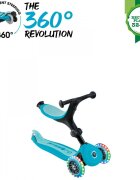 Globber Trotineta pentru copii Go-Up Active Eco Blue 3 in 1 rotire 360 ghidon reglabil scaun maner parinte roti cu Led greutate admisa 50 kg