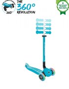 Globber Trotineta pentru copii Go-Up Active Eco Blue 3 in 1 rotire 360 ghidon reglabil scaun maner parinte roti cu Led greutate admisa 50 kg