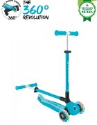 Globber Trotineta pentru copii Go-Up Active Eco Blue 3 in 1 rotire 360 ghidon reglabil scaun maner parinte roti cu Led greutate admisa 50 kg