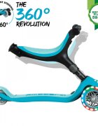 Globber Trotineta pentru copii Go-Up Active Eco Blue 3 in 1 rotire 360 ghidon reglabil scaun maner parinte roti cu Led greutate admisa 50 kg