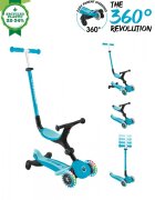 Globber Trotineta pentru copii Go-Up Active Eco Blue 3 in 1 rotire 360 ghidon reglabil scaun maner parinte roti cu Led greutate admisa 50 kg