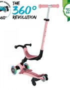 Globber Trotineta pentru copii Go-Up Active Eco Roz Pal 3 in 1 rotire 360 ghidon reglabil scaun maner parinte roti cu Led greutate admisa 50 kg