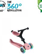 Globber Trotineta pentru copii Go-Up Active Eco Roz Pal 3 in 1 rotire 360 ghidon reglabil scaun maner parinte roti cu Led greutate admisa 50 kg