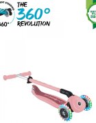 Globber Trotineta pentru copii Go-Up Active Eco Roz Pal 3 in 1 rotire 360 ghidon reglabil scaun maner parinte roti cu Led greutate admisa 50 kg