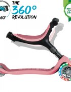 Globber Trotineta pentru copii Go-Up Active Eco Roz Pal 3 in 1 rotire 360 ghidon reglabil scaun maner parinte roti cu Led greutate admisa 50 kg