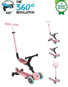Globber Trotineta pentru copii Go-Up Active Eco Roz Pal 3 in 1 rotire 360 ghidon reglabil scaun maner parinte roti cu Led greutate admisa 50 kg