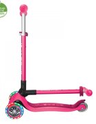 Globber Trotineta Primo roz cu 3 roti LED pliabila ghidon reglabil platforma antialunecare greutate suportata 50 kg varsta 3 ani+