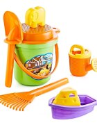 Guclu Toys Set 5 ustensile de joaca pentru nisip Great Beach cu galetusa si accesorii Orange