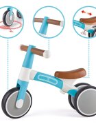 HAPE Tricicleta copii de echilibru cu 3 roti albastru deschis cadru usor de aluminiu scaun reglabil roti fabricate din material spumant TPU moale si flexibil de la 18 luni