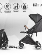 Hapi Carucior pentru copii Marlin Shadow Black ultrapliabil cu pliere automata copertina cu protectie UV spatar reglabil pozitie verticala dupa pliere certificat pana la 22 kg