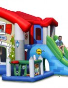 Happy Hop Saltea gonflabila Big House cu tobogan loc de joaca cu bile spatiu de catarat loc pentru sarituri si cos de baschet