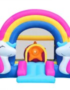 Happy Hop Saltea gonflabila Fantasy Unicorn cu tobogan loc pentru sarituri si 6 paduri cu lumini si sunete