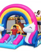 Happy Hop Saltea gonflabila Fantasy Unicorn cu tobogan loc pentru sarituri si 6 paduri cu lumini si sunete