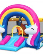 Happy Hop Saltea gonflabila Fantasy Unicorn cu tobogan loc pentru sarituri si 6 paduri cu lumini si sunete
