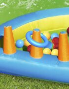 Happy Hop Saltea gonflabila Oasis 7 in 1 loc de joaca cu bile tun cu apa spatiu de catarat doua tobogane 30 bile plastic incluse