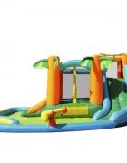 Happy Hop Saltea gonflabila Oasis 7 in 1 loc de joaca cu bile tun cu apa spatiu de catarat doua tobogane 30 bile plastic incluse