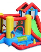 Happy Hop Saltea gonflabila Play Center 7 in 1 cu doua tobogane spatiu de catarat loc pentru sarituri si loc de joaca cu bile