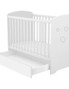 Hubners Patut copii din lemn cu sertar Matei 120x60 cm alb cu stelute