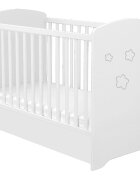 Hubners Patut copii din lemn cu sertar Matei 120x60 cm alb cu stelute