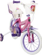 Huffy Bicicleta copii Disney Princess 24414W 14 inch roti ajutatoare si cosulet pentru copii cu varsta intre 4 si 6 ani sau cu inaltimea pana la 110 cm frana de mana pe ambele roti anvelope cu profil gros scaun reglabil