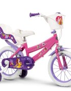 Huffy Bicicleta copii Disney Princess 24414W 14 inch roti ajutatoare si cosulet pentru copii cu varsta intre 4 si 6 ani sau cu inaltimea pana la 110 cm frana de mana pe ambele roti anvelope cu profil gros scaun reglabil