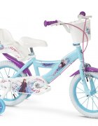Huffy Bicicleta copii Frozen II 14 inch roti ajutatoare si cosulet pentru copii cu varsta intre 4 si 6 ani sau cu inaltimea pana la 110 cm frana de mana pe ambele roti anvelope cu profil gros scaun reglabil