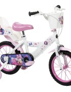 Huffy Bicicleta copii Minnie 14 inch roti ajutatoare si cosulet pentru copii cu varsta intre 4 si 6 ani sau cu inaltimea pana la 110 cm frana de mana pe ambele roti anvelope cu profil gros scaun reglabil