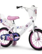 Huffy Bicicleta copii Minnie 14 inch roti ajutatoare si cosulet pentru copii cu varsta intre 4 si 6 ani sau cu inaltimea pana la 110 cm frana de mana pe ambele roti anvelope cu profil gros scaun reglabil