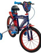 Huffy Bicicleta copii Spiderman 21804W 16 inch cu roti ajutatoare si sticluta de apa cu suport frana de mana pe ambele roti scaun si ghidon reglabile scut frontal anvelope cu profil gros