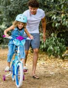 Huffy Bicicleta fetite Frozen Mov 16 inch cu gentuta si roti ajutatoare varsta 5-7 ani inaltimea 112-127 cm scaun si ghidon reglabile pe inaltime frana de mana pe ambele roti