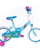 Huffy Bicicleta fetite Frozen Mov 16 inch cu gentuta si roti ajutatoare varsta 5-7 ani inaltimea 112-127 cm scaun si ghidon reglabile pe inaltime frana de mana pe ambele roti