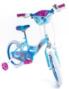 Huffy Bicicleta fetite Frozen Mov 16 inch cu gentuta si roti ajutatoare varsta 5-7 ani inaltimea 112-127 cm scaun si ghidon reglabile pe inaltime frana de mana pe ambele roti