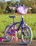 Huffy Bicicleta fetite Glimmer Violet 16 inch cu gentuta pentru ghidon varsta 5-7 ani inaltimea 112-127 cm scaun si ghidon reglabile pe inaltime frana de mana pe ambele roti anvelope cu profil gros