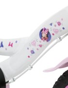 Huffy Bicicleta pentru copii Minnie 16 inch cu roti ajutatoare si cosulet frana de mana pe ambele roti scaun si ghidon reglabile pe inaltime scaun pentru papusa in spate varsta 4-6 ani