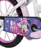 Huffy Bicicleta pentru copii Minnie 16 inch cu roti ajutatoare si cosulet frana de mana pe ambele roti scaun si ghidon reglabile pe inaltime scaun pentru papusa in spate varsta 4-6 ani