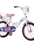 Huffy Bicicleta pentru copii Minnie 16 inch cu roti ajutatoare si cosulet frana de mana pe ambele roti scaun si ghidon reglabile pe inaltime scaun pentru papusa in spate varsta 4-6 ani