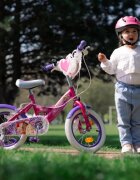 Huffy Bicicleta pentru copii Princess 14 inch cu roti ajutatoare claxon cosulet varsta 4-6 ani inaltimea 105-117 cm scaun si ghidon reglabile pe inaltime anvelope cu profil gros