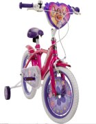 Huffy Bicicleta pentru copii Princess 16 inch cu roti ajutatoare claxon frana de mana pe ambele roti scaun si ghidon reglabile scut frontal anvelope cu profil gros