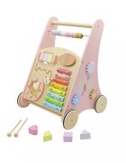 Ikonka Antepremergator cu multiactivitati pentru copii pink realizat din lemn cu xilofon muzical labirint si forme de potrivit