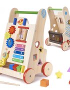 Ikonka Antepremergator pentru copii educational din lemn cu xilofon angrenaje rotative ceas cu limbi mobile dimensiune 33 x 31.5 x 50 cm