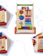 Ikonka Antepremergator pentru copii educational din lemn cu xilofon angrenaje rotative ceas cu limbi mobile dimensiune 33 x 31.5 x 50 cm