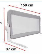 Ikonka Bariera de protectie pentru pat copii pliabila cadrul metalic dimensiune 150 x 45 cm Grey
