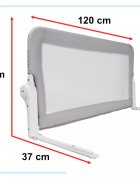 Ikonka Bariera de protectie pentru pat copii pliabila cu cadru metalic dimensiune 120 x 48.5 cm Gri