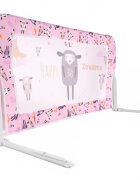 Ikonka Bariera de protectie pentru pat copii pliabila cu cadru metalic dimensiune 90 x 48.5 cm Oite Roz