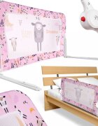 Ikonka Bariera de protectie pentru pat copii pliabila cu cadru metalic dimensiune 90 x 48.5 cm Oite Roz