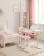 Ikonka Birou cu scaunel pentru copii pink inaltime reglabila constructie durabila lampa led detasabila cu 3 moduri de iluminare