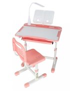 Ikonka Birou cu scaunel pentru copii pink inaltime reglabila constructie durabila lampa led detasabila cu 3 moduri de iluminare
