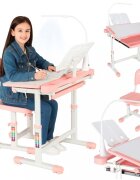 Ikonka Birou cu scaunel pentru copii pink inaltime reglabila constructie durabila lampa led detasabila cu 3 moduri de iluminare