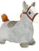 Ikonka Calut gonflabil de sarit pentru copii grey realizat din cauciuc imbracat in plus pufos dimensiune 55 x 23 x 49 cm cu pompa inclusa