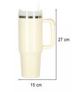 Ikonka Cana termica portabila design modern cu maner din otel inoxidabil cu pereti dublii pai inclus capacitate 1200 ml culoare Cream